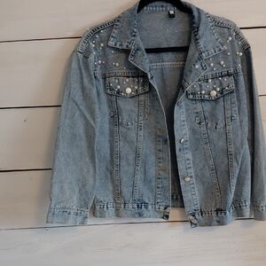 Denim Jean & PEARLS jacket L